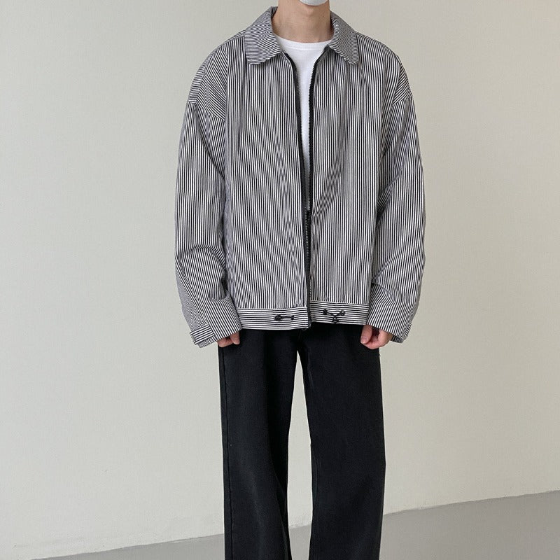 Pinstripe Collared Zip Up Jacket - nightcity clothing