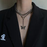 Double-Layered Chain Necklace with Butterfly Drop Pendant - nightcity clothing