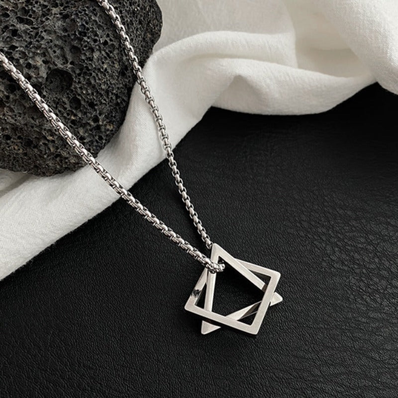 Chain Necklace with Interlocking Square and Triangle Pendant - nightcity clothing