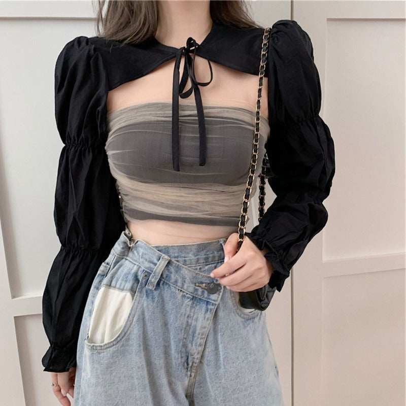 Puff Bell Sleeve Shrug and Crop Tube Top Two-Piece Set - nightcity clothing