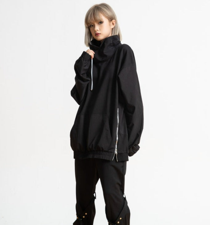 High Collar Side Zip Oversized Pullover