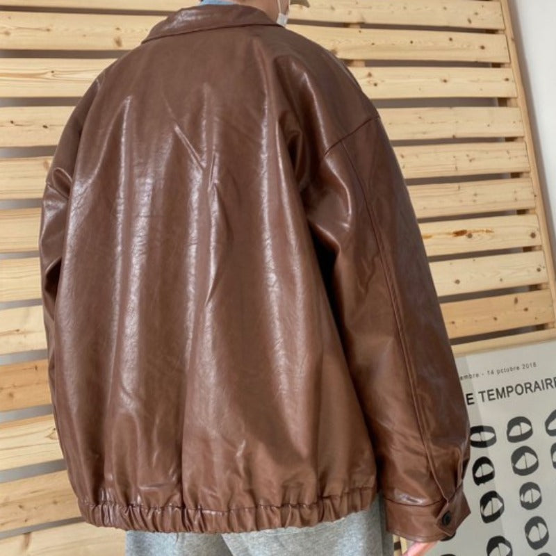 Oversized Faux Leather Flight Jacket II - nightcity clothing