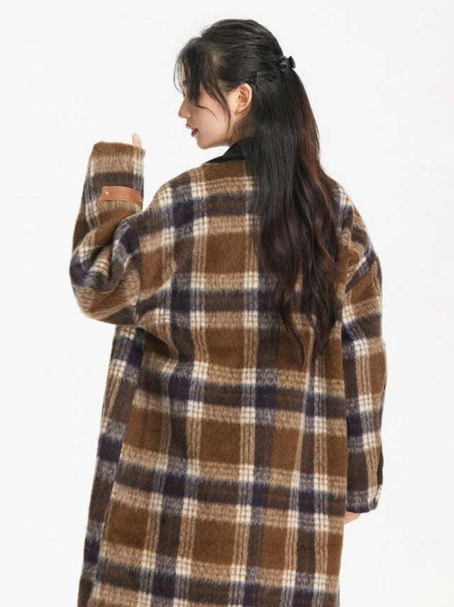 Plaid Fuzzy Long Coat