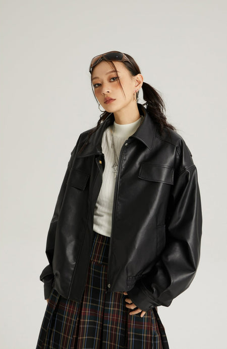 Faux Leather Oversized Zip Jacket