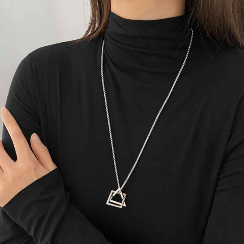 Chain Necklace with Interlocking Square and Triangle Pendant - nightcity clothing