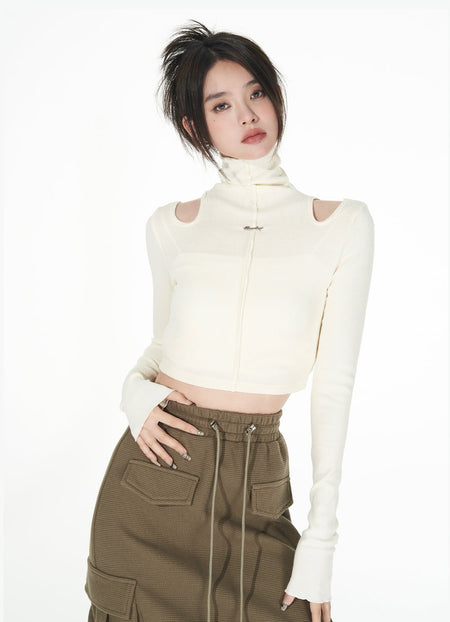Turtle Neck Cold Shoulder Crop Top