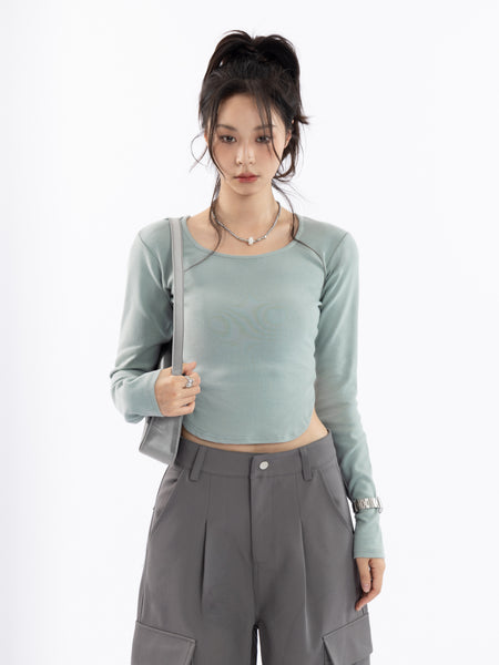 Skinny Cropped Long Sleeve Top - nightcity clothing