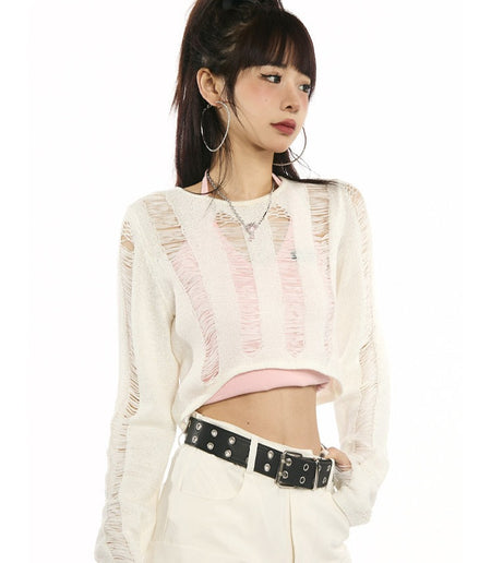 Distressed Cutout Back Drawstring Crop Top