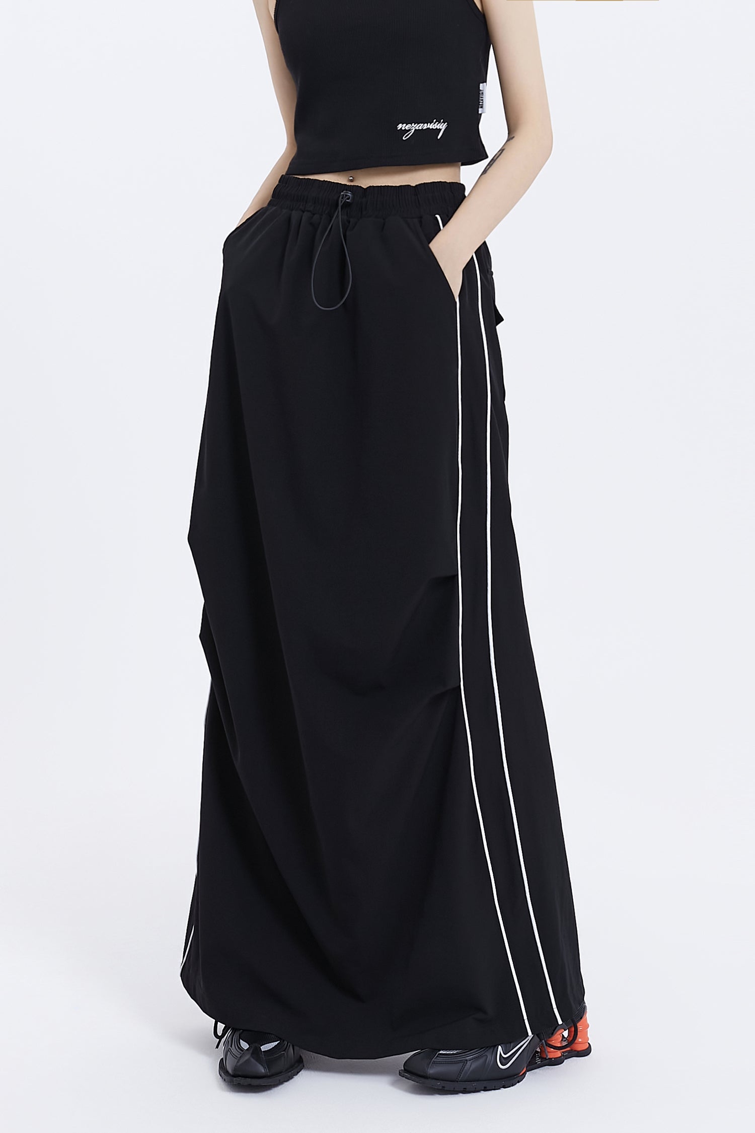 Side Stripe Maxi Skirt with Back Slit