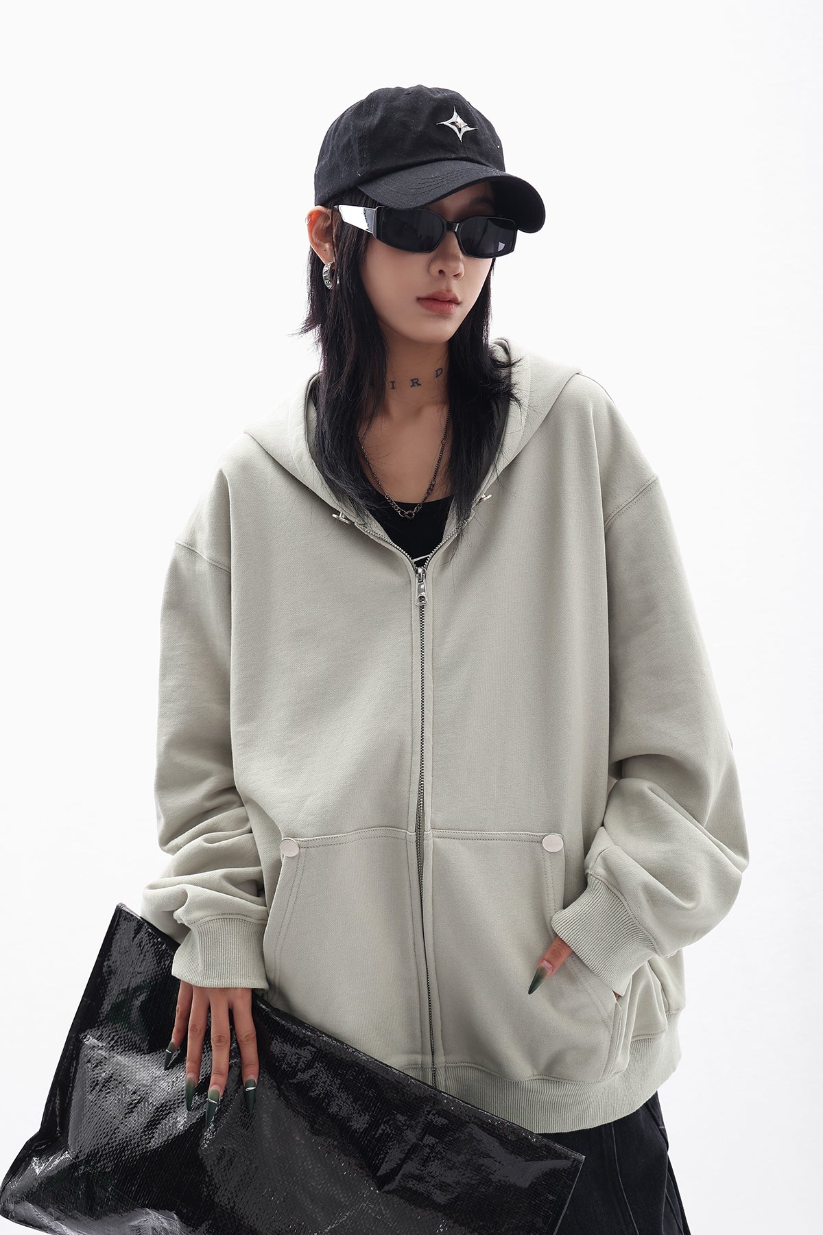 Oversized Studded Zip Hooded Jacket – nightcity clothing