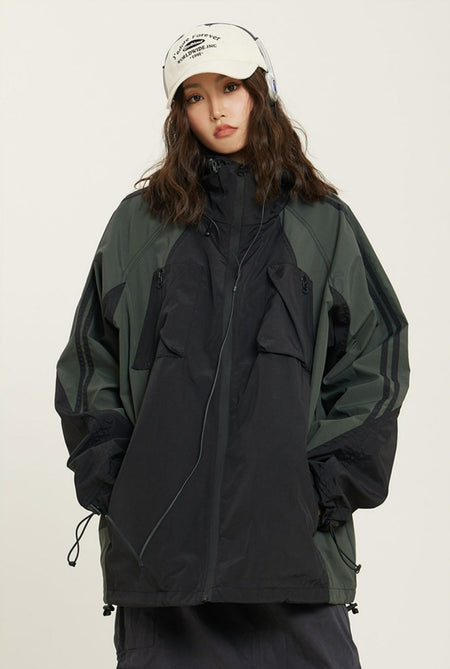 Oversized Color Block Hooded Windbreaker