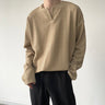 Textured Split Neck Long Sleeve Tee - nightcity clothing