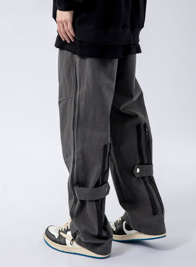 Back Strap and Side Zip Straight Fit Pants