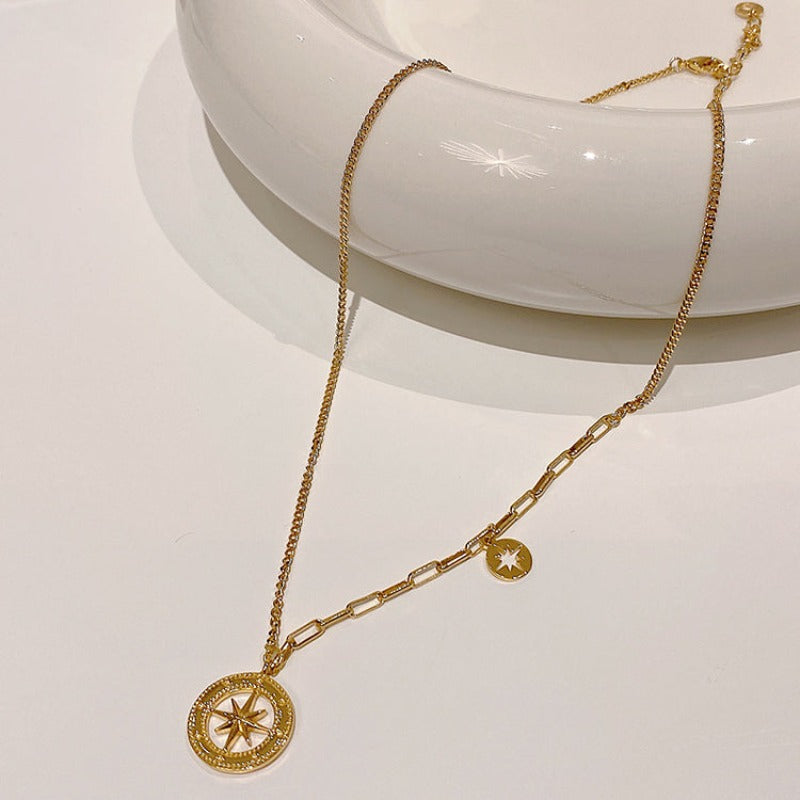 Asymmetric Chain Necklace with Compass Pendant - nightcity clothing