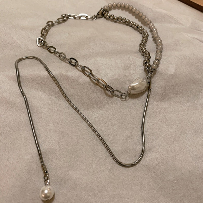 Asymmetric Bead Long Strand Chain Necklace - nightcity clothing