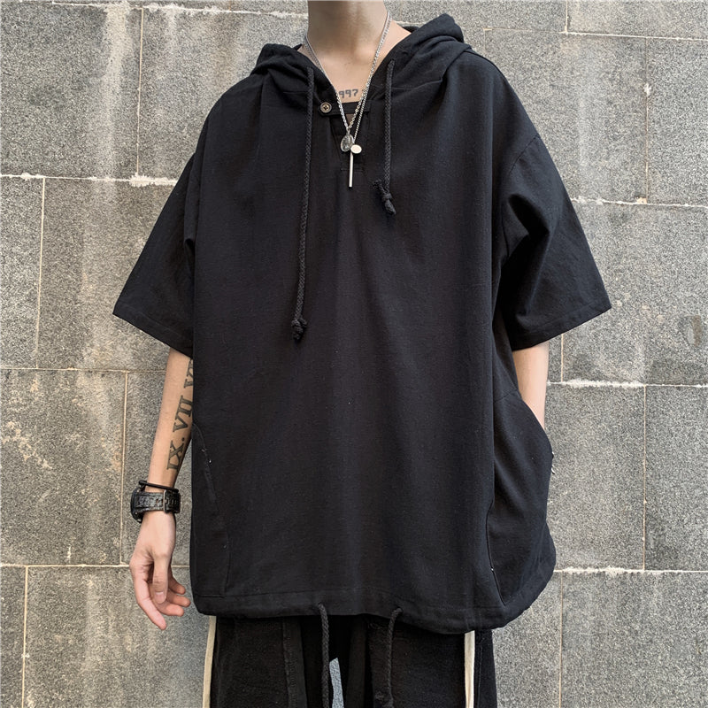 Oversized Hooded Drawstring Tee - nightcity clothing