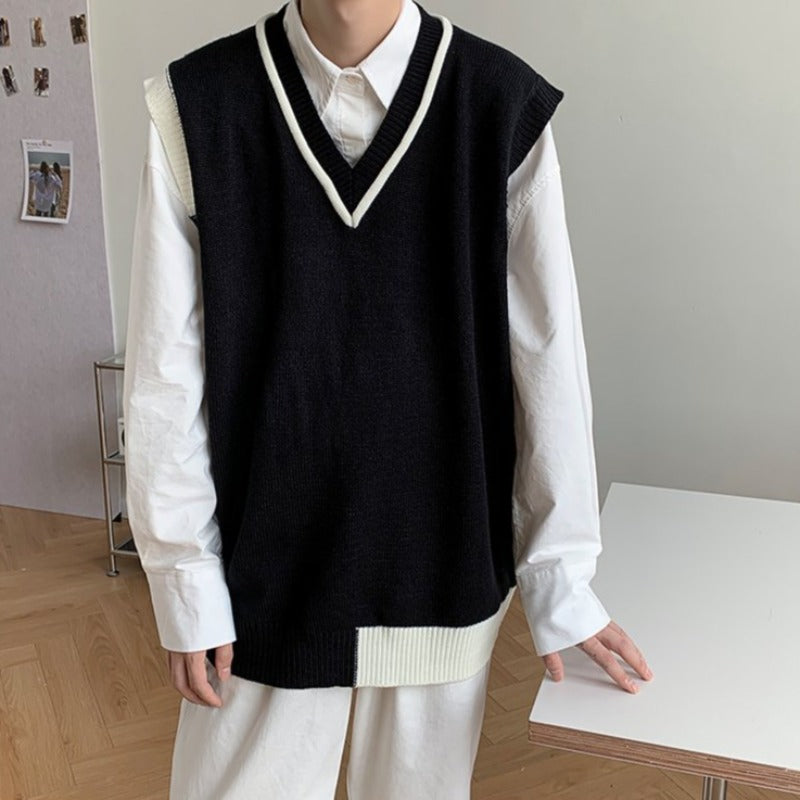 Asymmetric Color Block Hem Sweater Vest - nightcity clothing