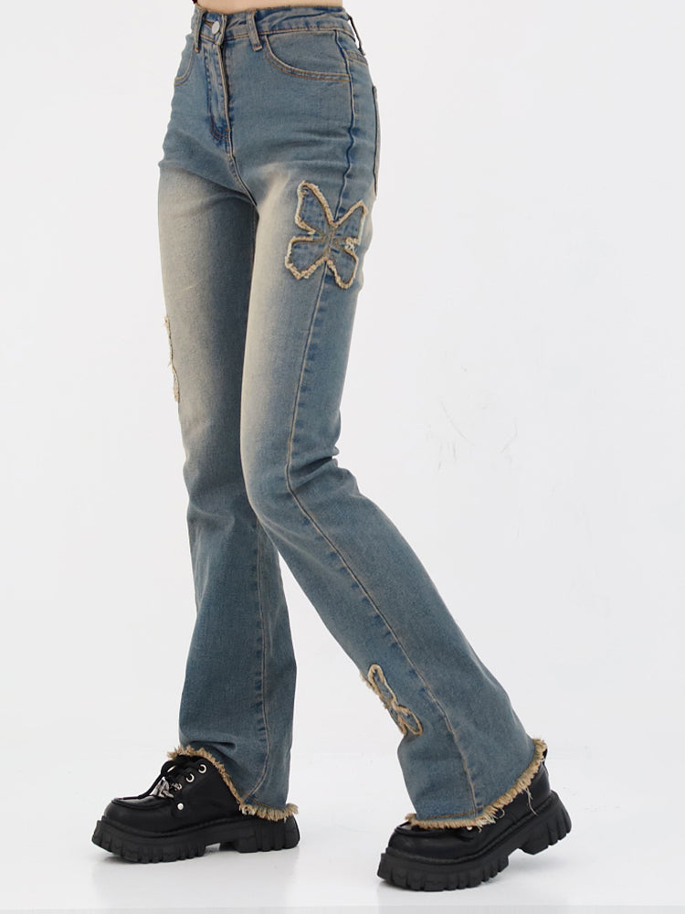 Butterfly Patchwork Semi Flare Jeans
