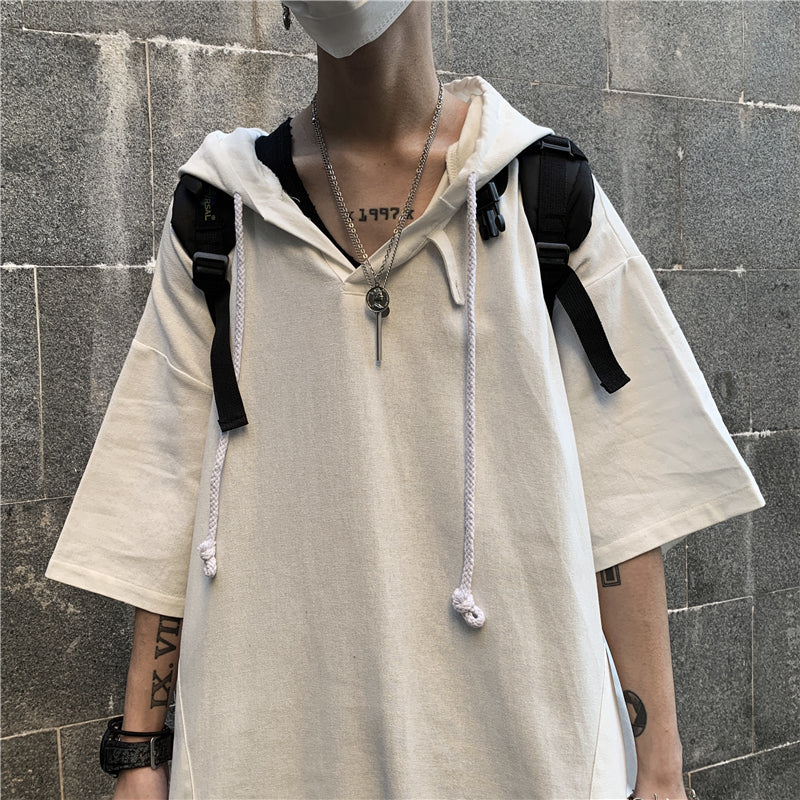 Oversized Hooded Drawstring Tee - nightcity clothing