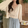 Slim Cropped Cardigan with Faux Pearl Buttons - nightcity clothing
