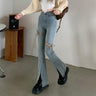 Extra-Slim Semi-Flared Split Hem Jeans with Drawstrings - nightcity clothing