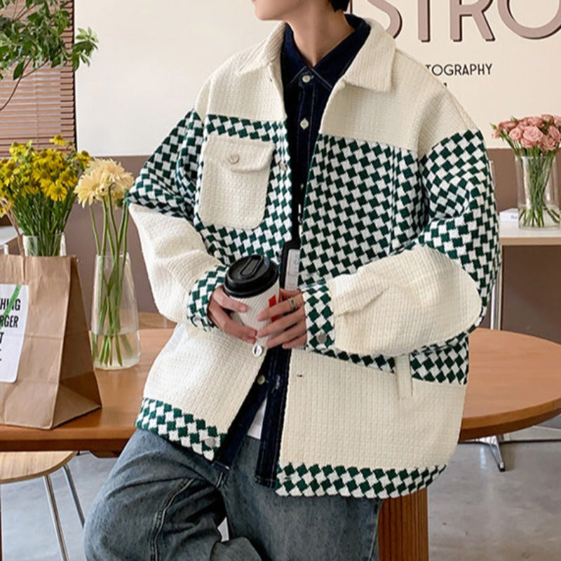 Color Block Checkerboard Textured Jacket - nightcity clothing