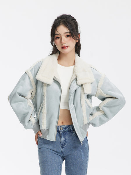 Shearling High Neck Cropped Jacket - nightcity clothing