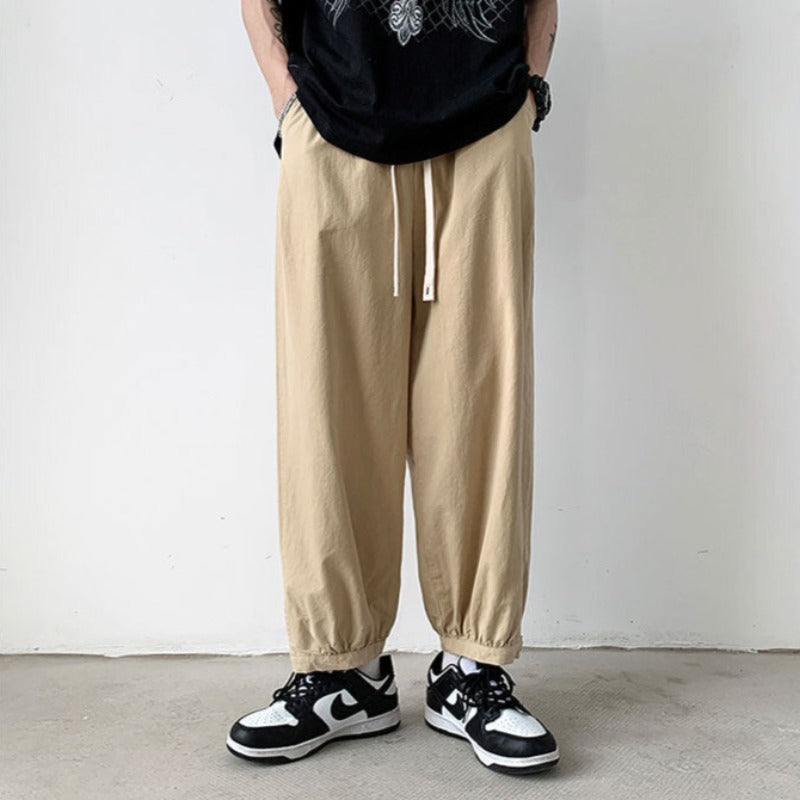 Wide Leg Button Cuff Drawstring Pants - nightcity clothing