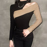 Color Block Asymmetric Cold Shoulder Long Sleeve Top - nightcity clothing