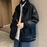 High Neck Faux Leather Detail Shearling Jacket - nightcity clothing