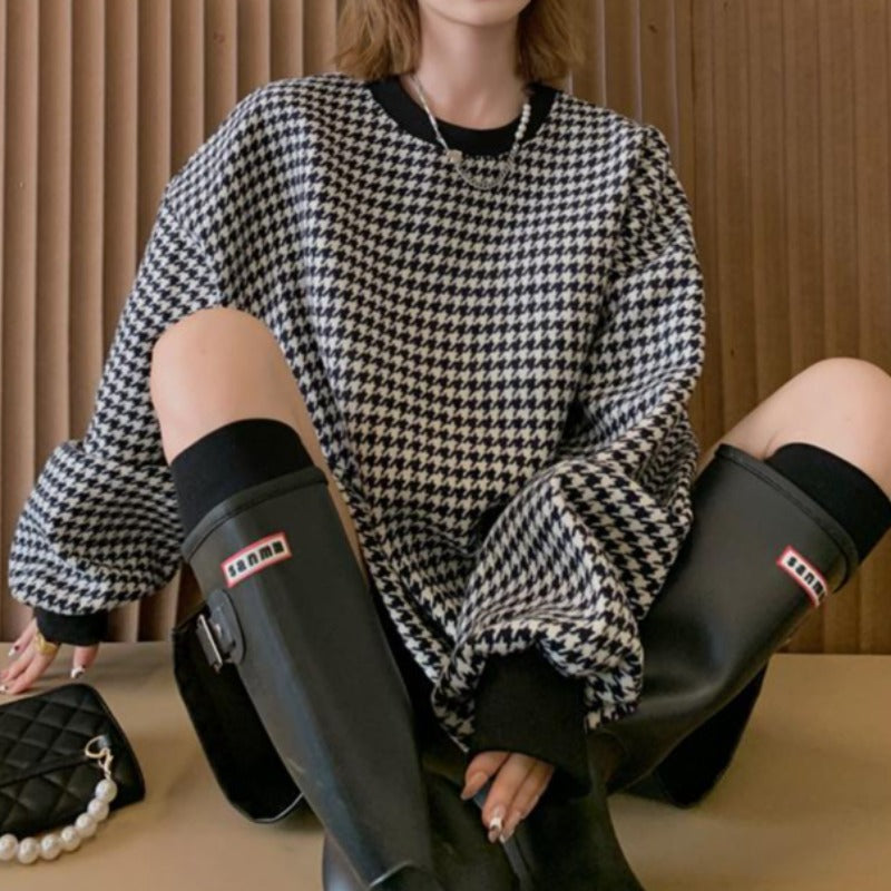 Oversized Houndstooth Pullover - nightcity clothing