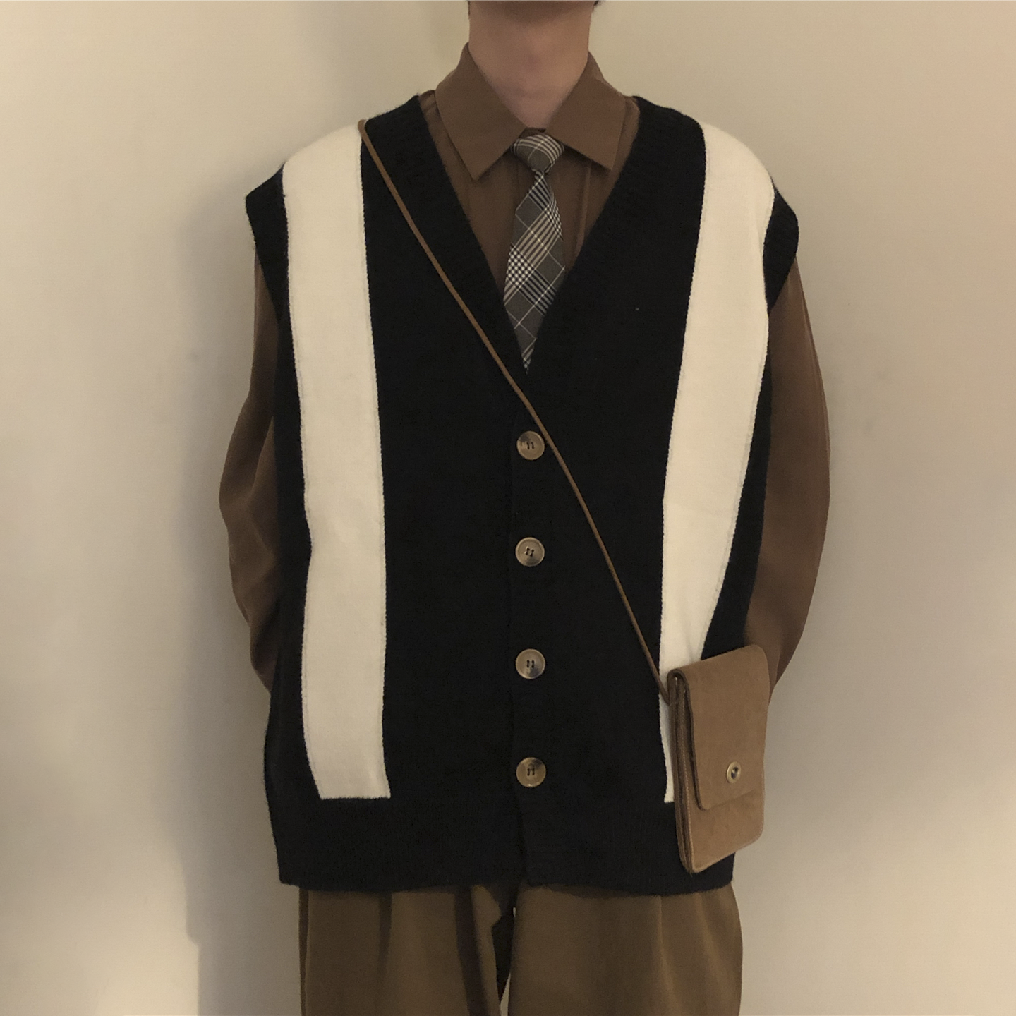 Oversized Color Block Knit Cardigan Vest - nightcity clothing