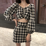 Plaid Ruched Crop Top and Mini Skirt Two-Piece Set - nightcity clothing