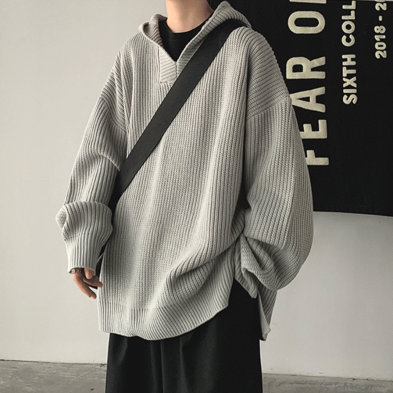Oversized Ribbed Hooded Pullover - nightcity clothing