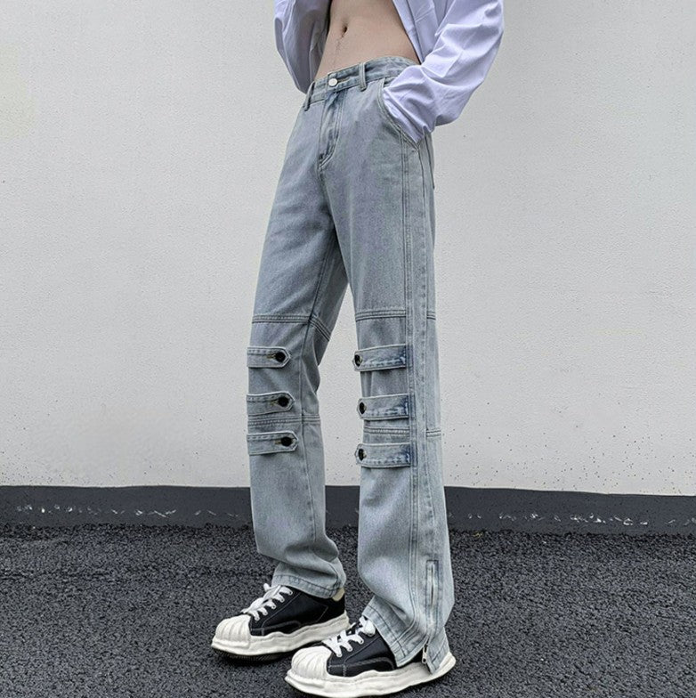 Straight Fit Multi Leg Strap Jeans