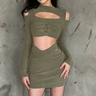 Cold Shoulder Long Sleeve Crop Top and Cutout Mini Skirt Two-Piece Set - nightcity clothing