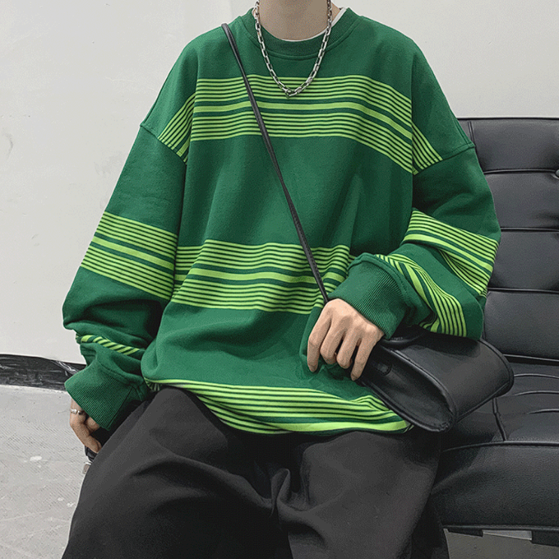 Drop Shoulder Multi-Width Striped Lightweight Sweatshirt - nightcity clothing