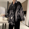 Oversized Lightweight Abstract Print Long Sleeve Shirt with Neck Tie - nightcity clothing