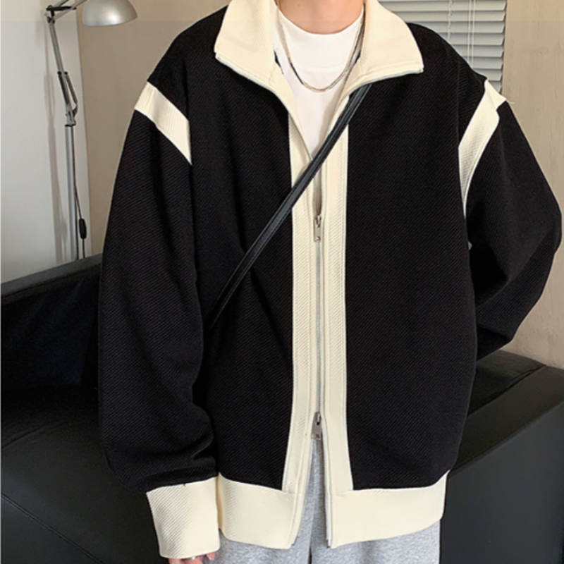 Color Block Hem and Sleeve Double Zip Jacket - nightcity clothing