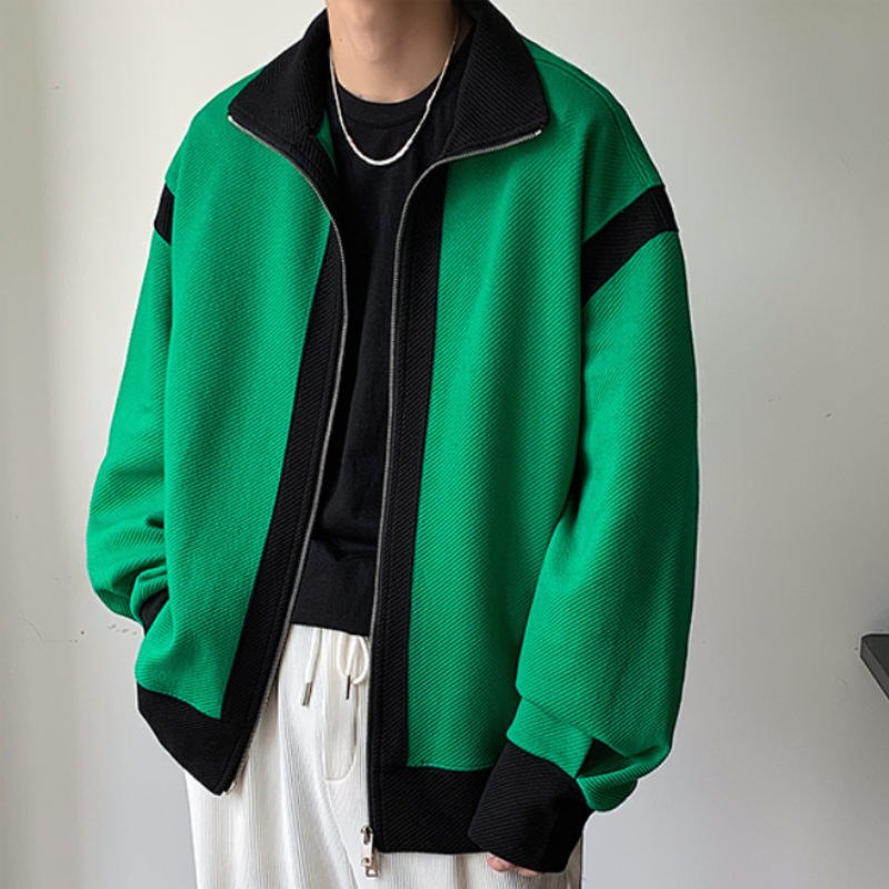 Color Block Hem and Sleeve Double Zip Jacket - nightcity clothing
