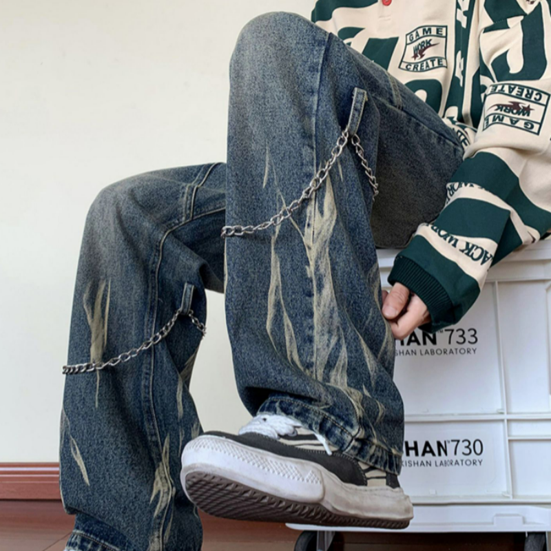 Bleach Splatter Jeans with Chain Accessories