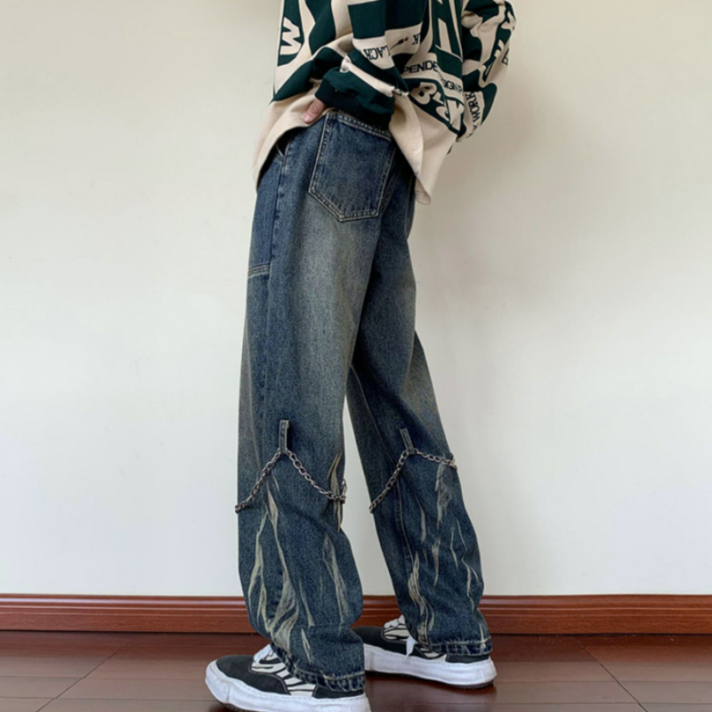 Bleach Splatter Jeans with Chain Accessories