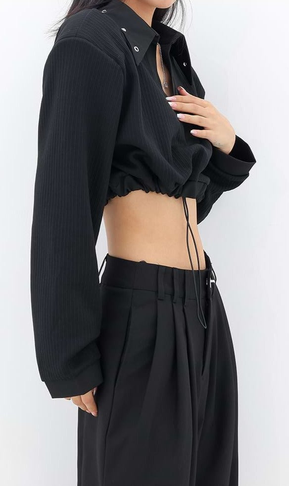 Collared Waist Tie Crop Top - nightcity clothing