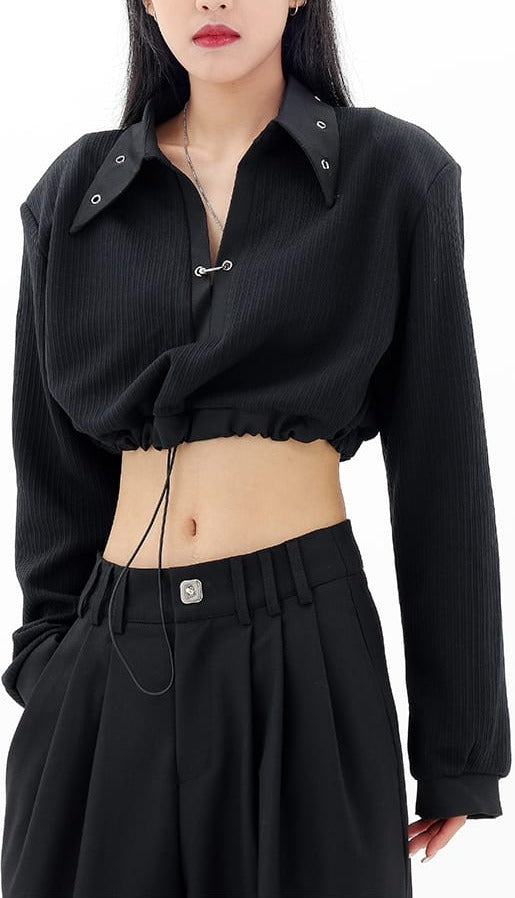 Collared Waist Tie Crop Top - nightcity clothing