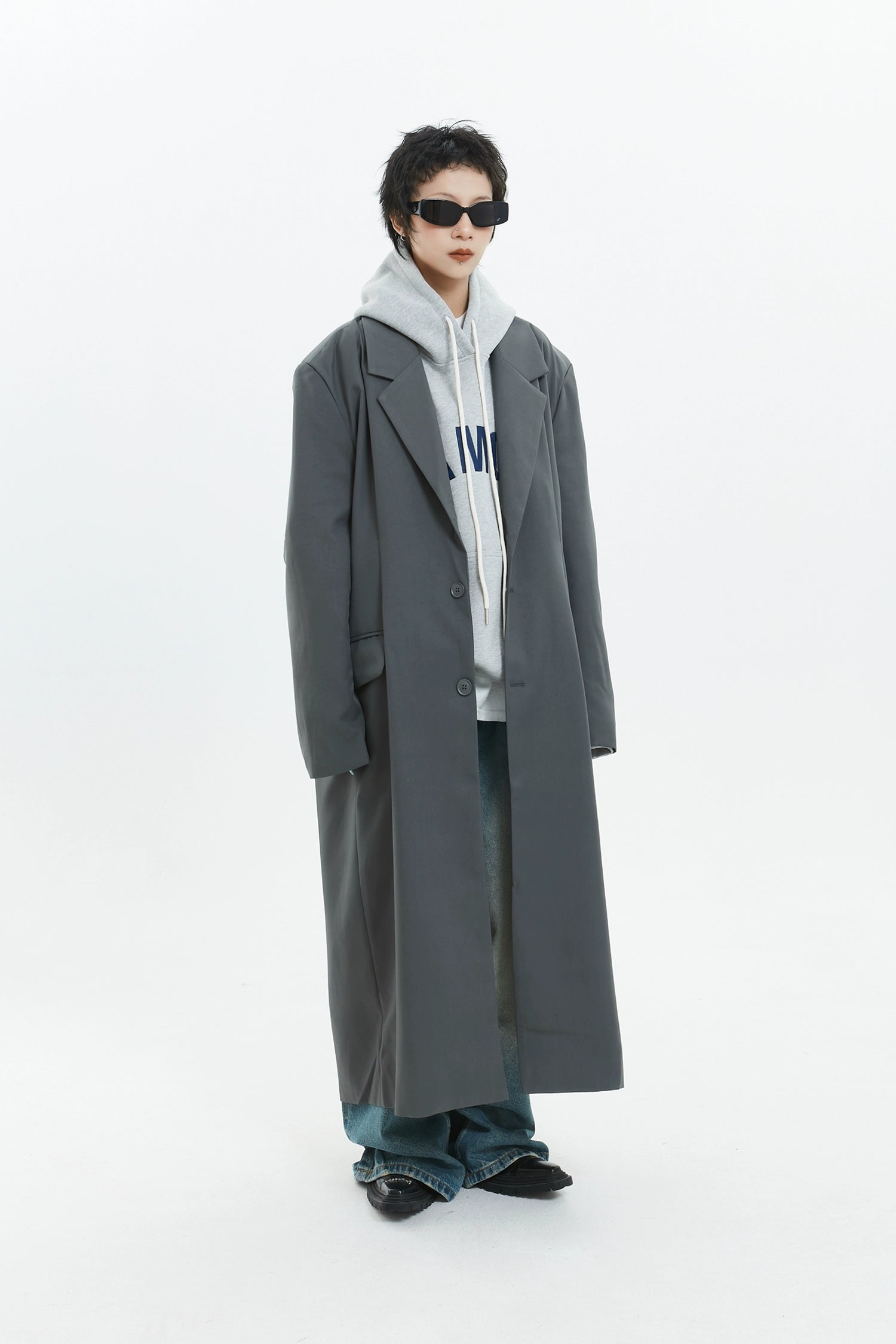Oversized Longline Suit Coat with Side Pocket Detail
