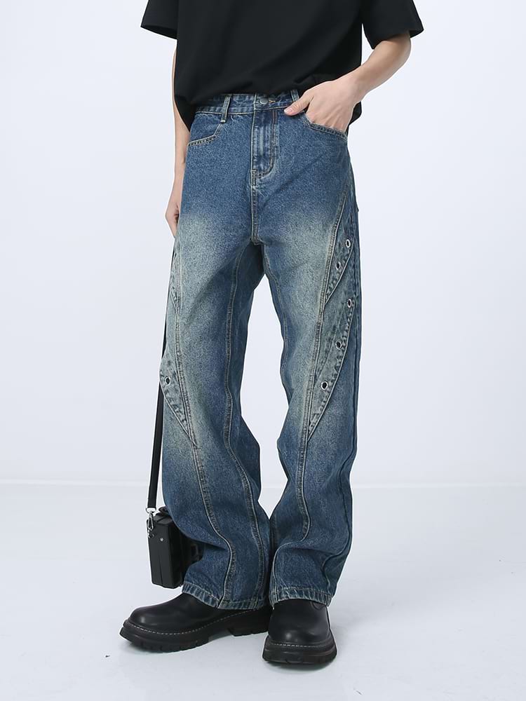 Ring Patchwork Straight Fit Jeans