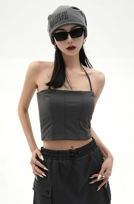 Contrast Stitch Halter Neck Crop Top - nightcity clothing