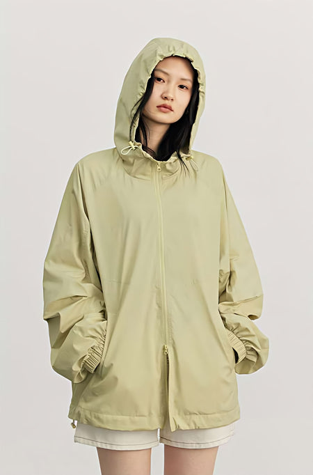 Oversized Cuff Sleeve Hooded Windbreaker - nightcity clothing
