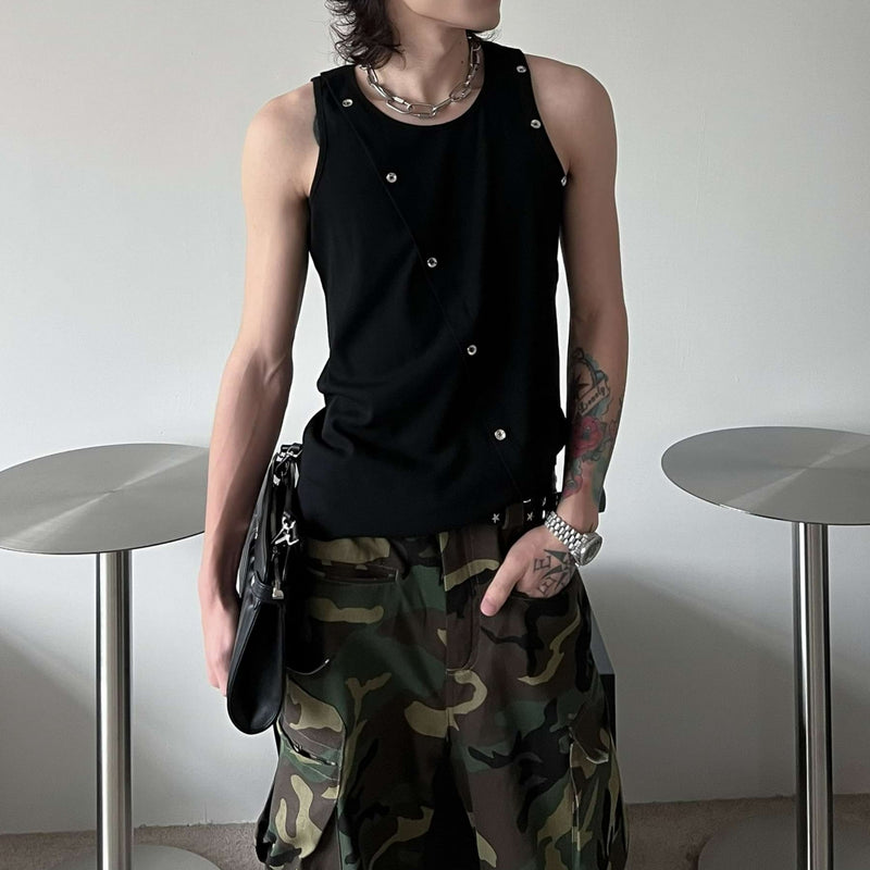 Asymmetric Button Slim Tank Top