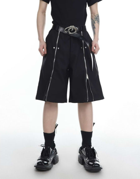 Double Zip Knee Length Shorts - nightcity clothing